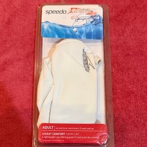 Speedo White Lycra Swim Cap for Adults